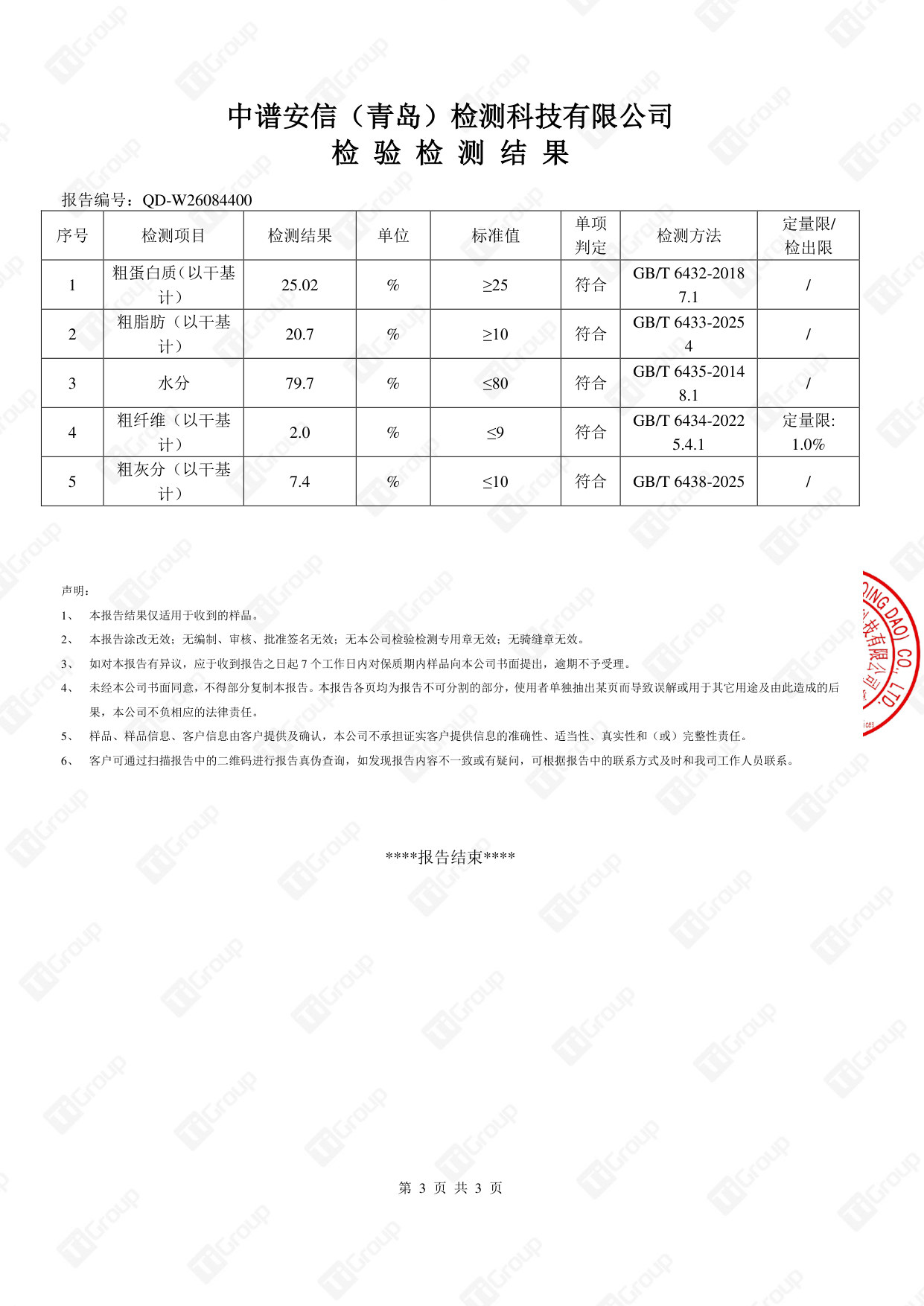 中谱安信检测报告第3页：VOM AIR 系列5 项检测结果数据